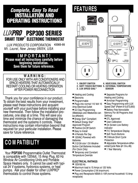 Lux-Products-PSP300-Series-Thermostat-User-Manual